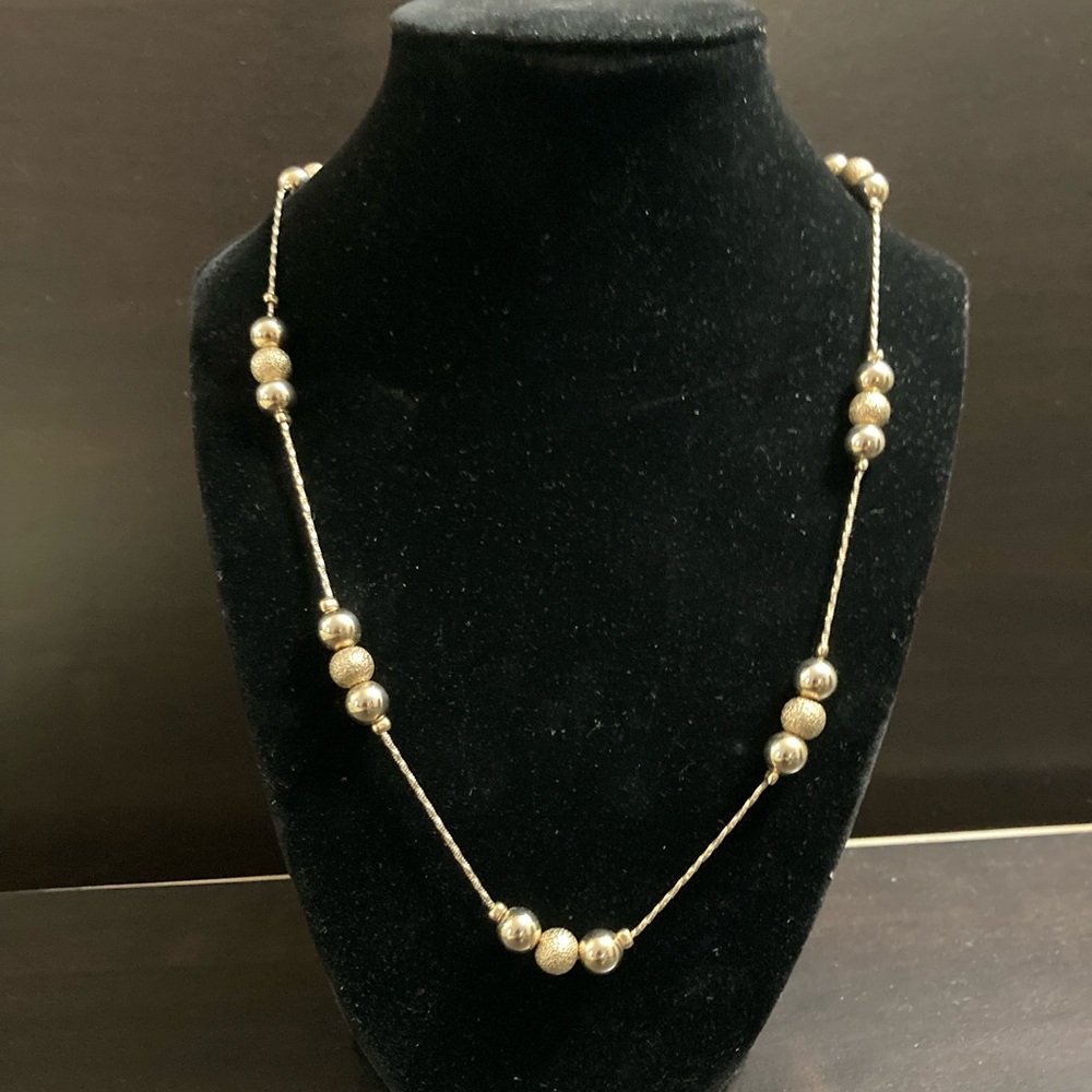 Etienne Aigner Gold Tone Necklace With Textured & Smooth Beads
